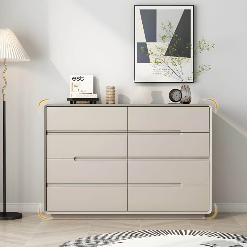 "Light Oak Modern Dresser with Solid Wood Construction and Soft-Close Drawers - Beige 51"L x 16"W x 35"H"