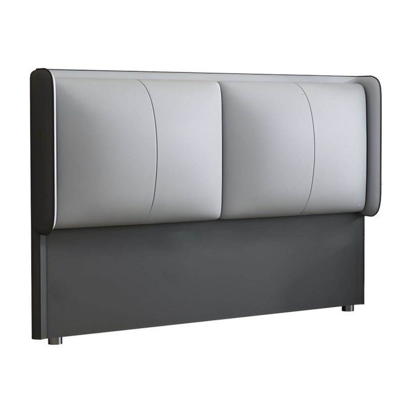 "Light Wood Modern Wingback Headboard with Upholstered Design and Solid Wood Frame - 59" Anti Cat Scratch Leather Dark Gray"