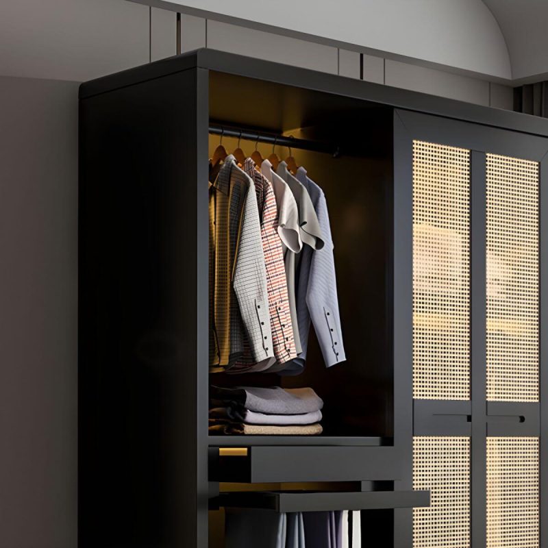 "Rubberwood Wardrobe Cabinet Contemporary Wardrobe Armoire with Shelves - 64"L x 24"W x 83"H Walnut"