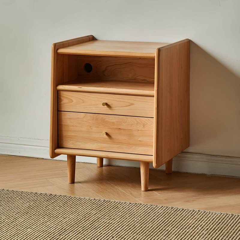 "Compact Scandinavia Nightstand with Drawers and Open Storage in Brown Wood - 1 Piece 45 x 40 x 55 cm"