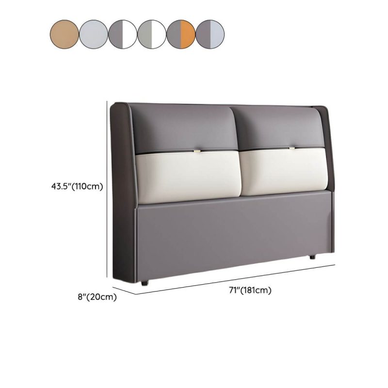"Dimension of Modern Upholstered Wingback Headboard in Leather with Wood Legs for Stylish Comfort - Light Blue 71""