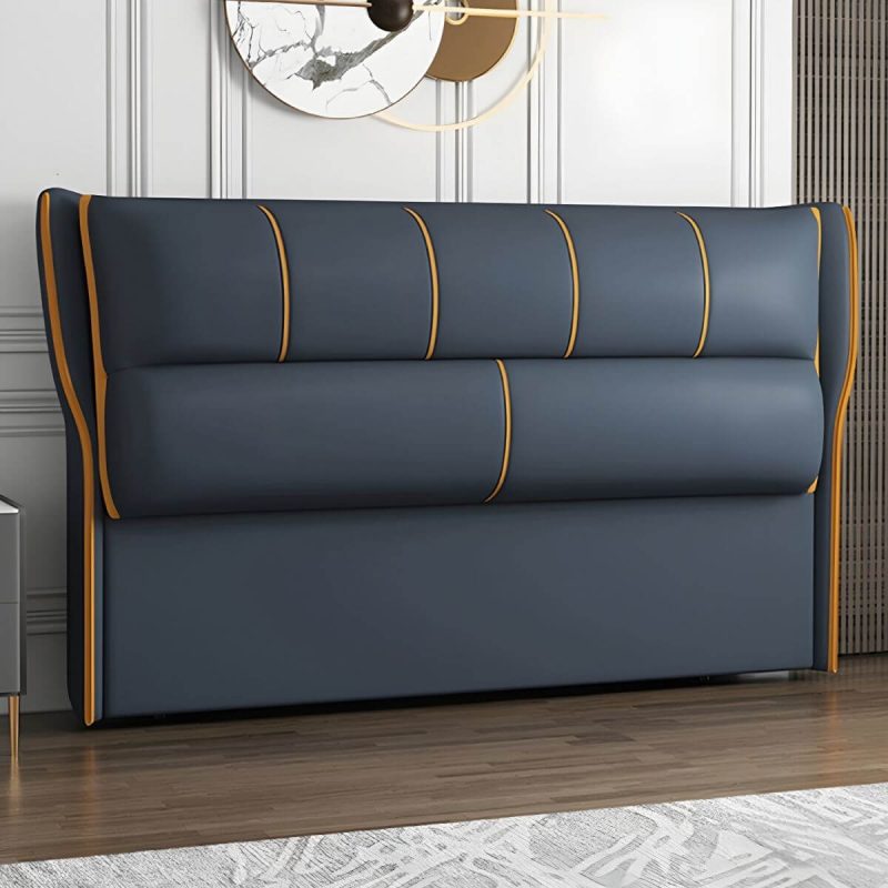 "Modern Upholstered Pine Headboard with Wood Legs - Standard Height - 59" Tech Cloth Blue"