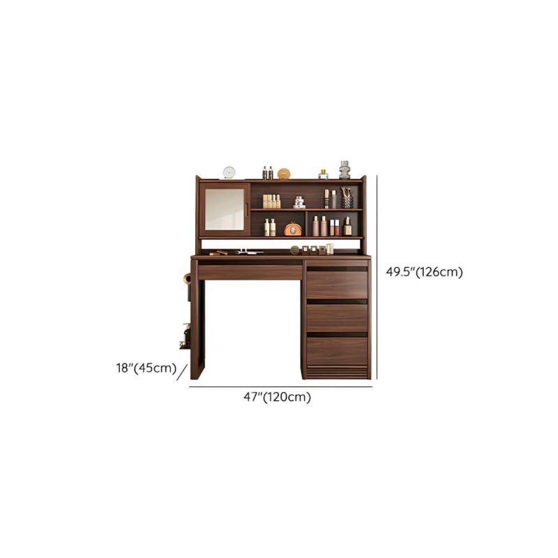 "Dimension of Drawers and Mirrors Included Dressing Table Modern Solid Wood in Brown - Makeup Vanity & Mirror 47"L x 18"W x 50"H"