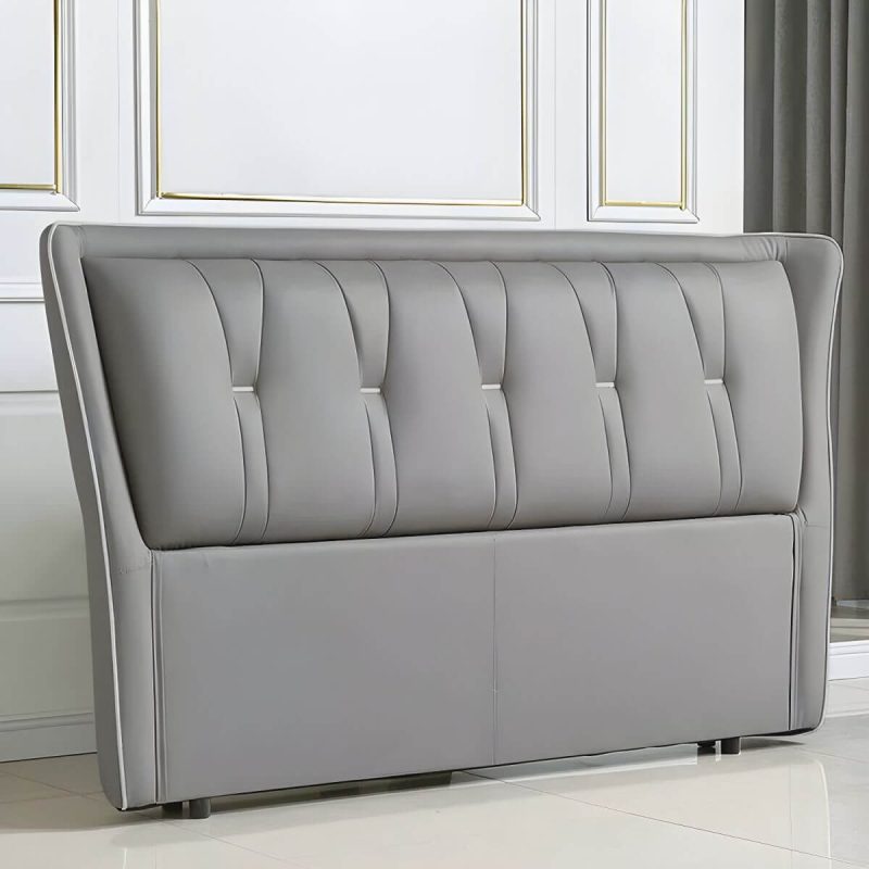 "Elegant Wingback Upholstered Headboard with Wood Legs - Modern Design - Smoke Gray 71""