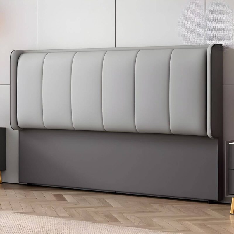 "Modern Upholstered Pine Wingback Headboard with Wood Legs, Standard Height - Microfiber 47" Dark Grey/ Light Grey"