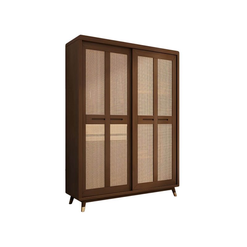 "Rubberwood Wardrobe Cabinet Contemporary Wardrobe Armoire with Shelves - 64"L x 24"W x 83"H Walnut"