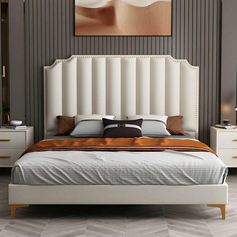 "Glam Stepped Pillow Back Bed Headboard Leather Solid Wood Water Proof - 71" Orange/ Yellow"