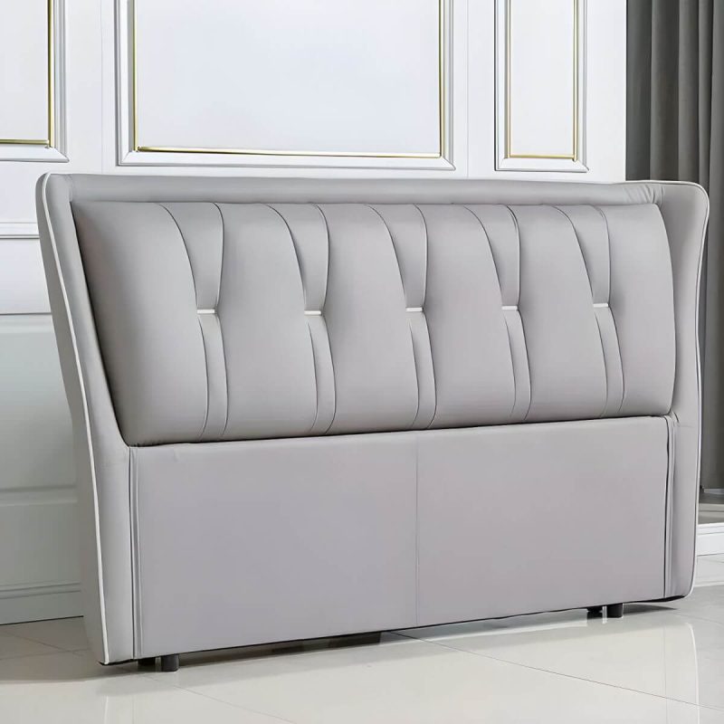 "Elegant Wingback Upholstered Headboard with Wood Legs - Modern Design - Light Gray-White 71""