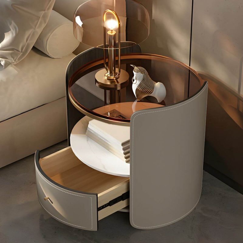 "Modern Wood Nightstand with Open Storage and Single Drawer in Small Size - Light Gray 2 Piece Set"