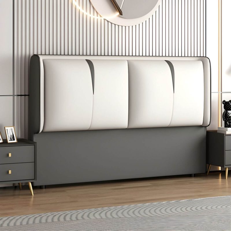 "Light Wood Upholstered Wingback Headboard with Pine Frame and Solid Wood Feature - 47" Tech Cloth Dark Gray/ Beige"