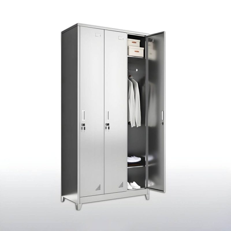 "Stainless Steel Modern Storage Cabinet Chrome Metal Cabinet with Hinged Doors - 3"