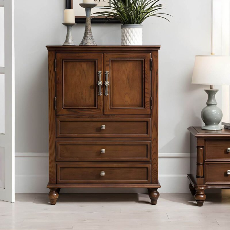"Traditional Style Brown Wood Vertical Combo Dresser with Size 31.5Lx16Wx44H Inches - 31.5"L x 16"W x 44"H"