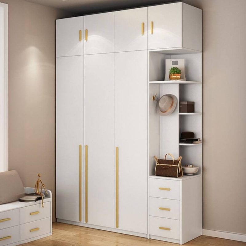 "Trendy White Wardrobe Closet with Soft Close Door, Lumber Material, Interior Shelves, and Clothing Rod, 79"L x 24"W x 83"H, Armoire with Top Cabinet"