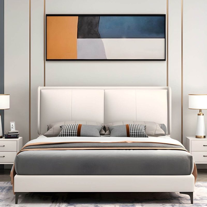 "Rectangular Panel Freestanding Faux Leather Fully Upholstered Headboard Bed - 71" Brown"