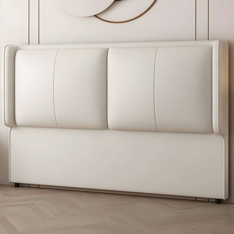 "Modern Upholstered Pine Wingback Headboard with Leather Upholstery and Wood Legs - White 47""