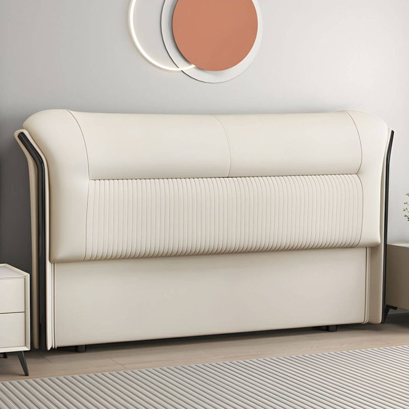 "Elegant Modern Wingback Upholstered Headboard with Wood Legs - 79" Microfiber Leather Beige"