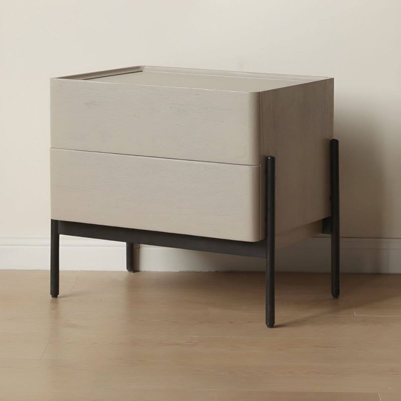 "Modern Grey Oak Wood Nightstand with Spacious Drawer Storage - 1 Piece"