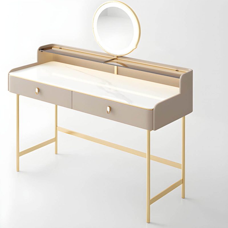 "Modern Standard Dressing Table Chalk Metal with Mirror Lights, Makeup Vanity & Mirror, 47"L x 18"W x 36"H"