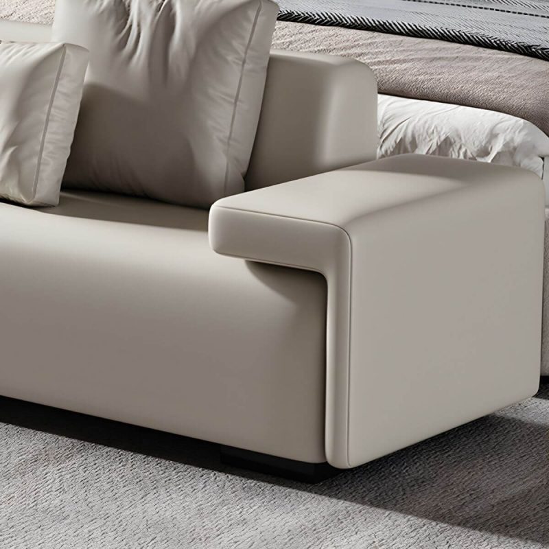 "Modern Solid Color Leather Upholstered Bedroom Bench with Arms - 71"L x 18"W x 22"H Coffee With Back"