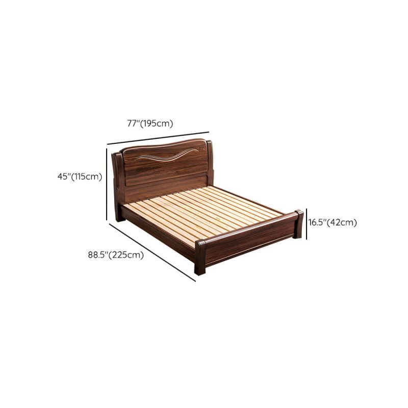 "Dimension of Solid Wood Walnut Standard Bed Lift Up Storage Bed Frame with Footboard - Queen Pull-Out Storage"