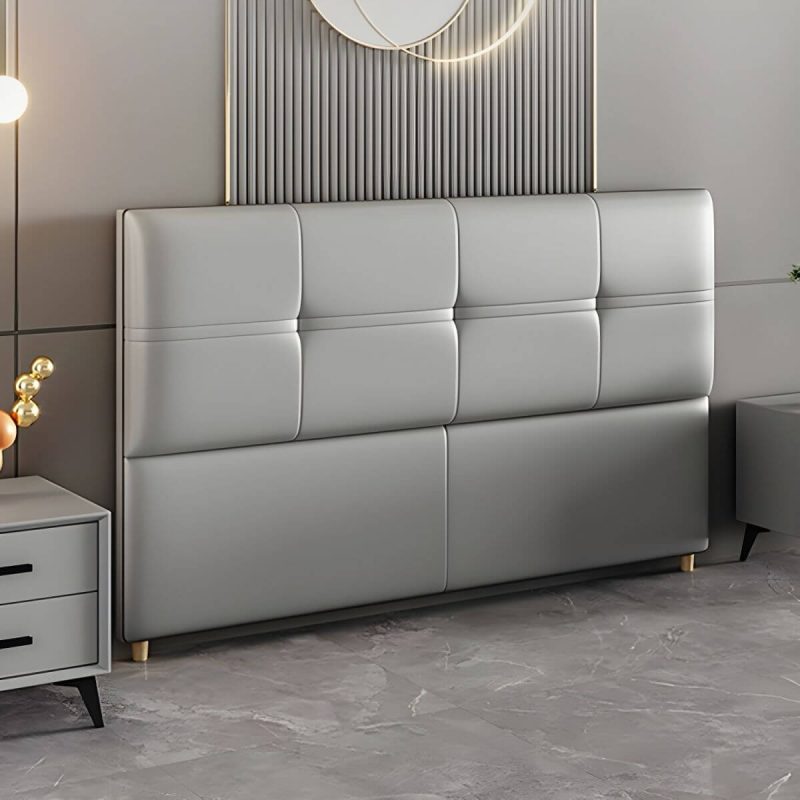 "Rectangular Solid Wood Bed Frame Headboard Modern Leather Panel - 71" Tech Cloth Light Gray"