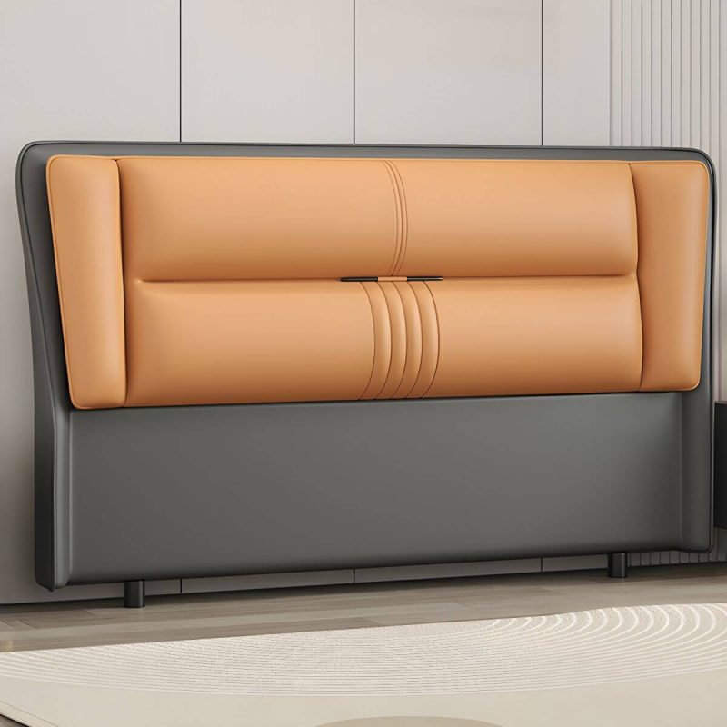 "Modern Rectangular Upholstered Wingback Headboard with Wood Legs - Tech Cloth 71" Dark Gray/ Orange"