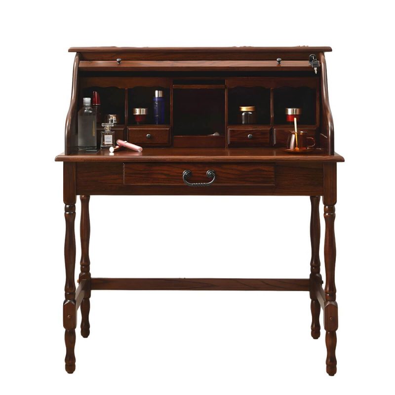 "Solid Wood Traditional Style Dressing Table Dustproof with Partition and Drawer - Nut-Brown 41"L x 24"W x 44"H"