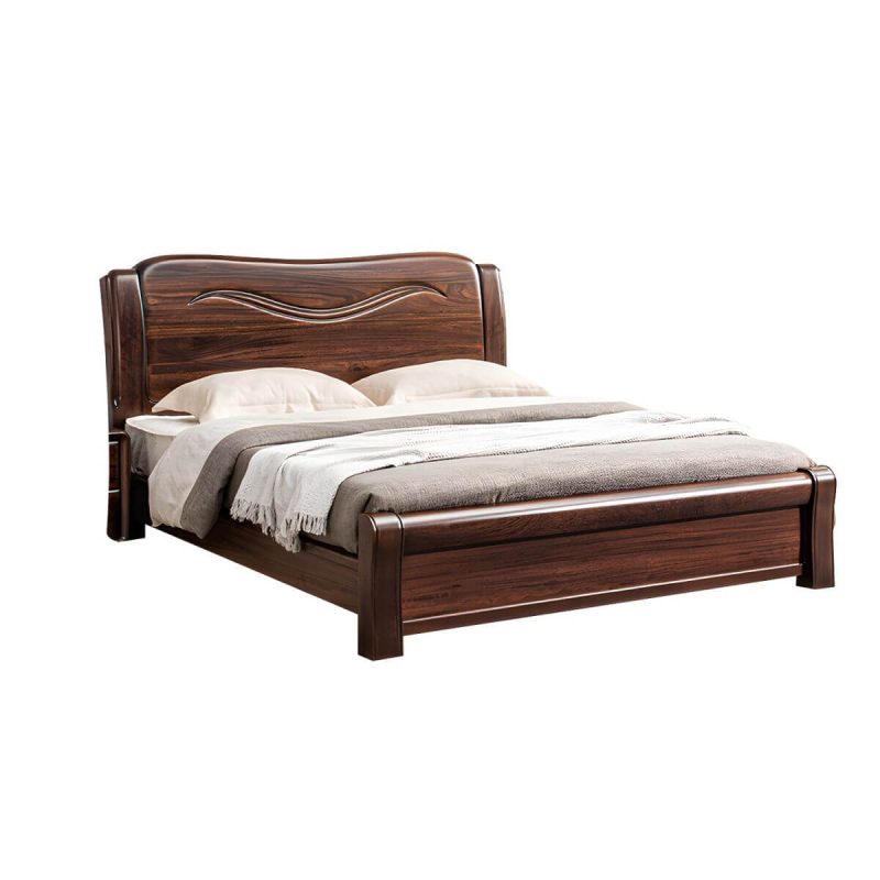 "Solid Wood Walnut Standard Bed Lift Up Storage Bed Frame with Footboard - Full Panel"