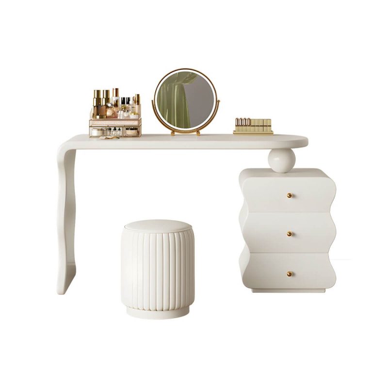 "Contemporary White Storage Cabinet Makeup Vanity with Three Drawers for Bedroom - Makeup Vanity & Mirror & Stools"