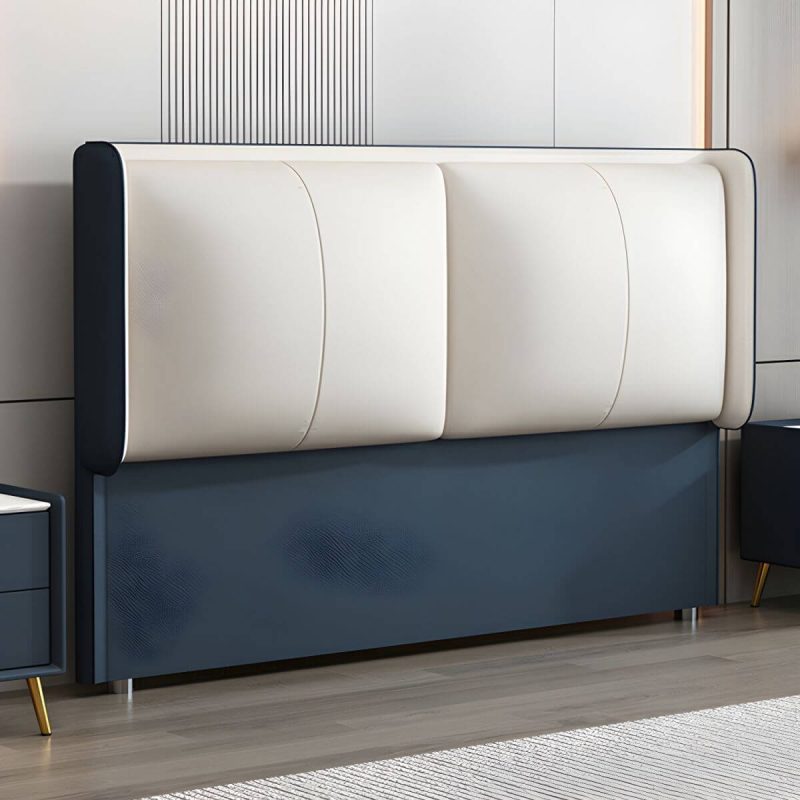 "Light Wood Modern Wingback Headboard with Upholstered Design and Solid Wood Frame - 79" Anti Cat Scratch Leather Blue/ Beige"