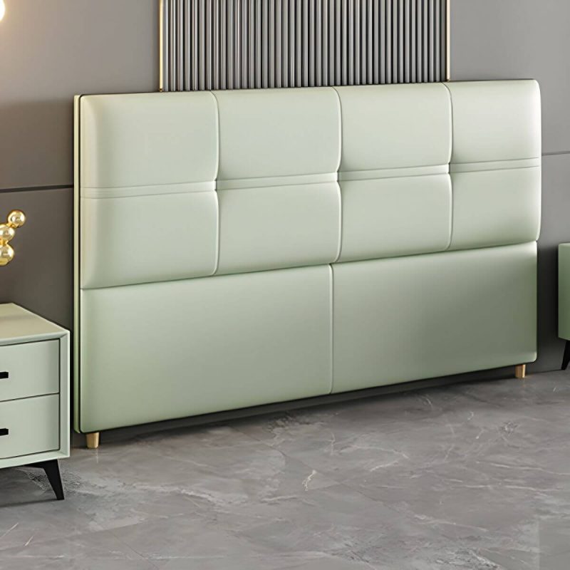 "Rectangular Solid Wood Bed Frame Headboard Modern Leather Panel - 59" Microfiber Leather Off-White"
