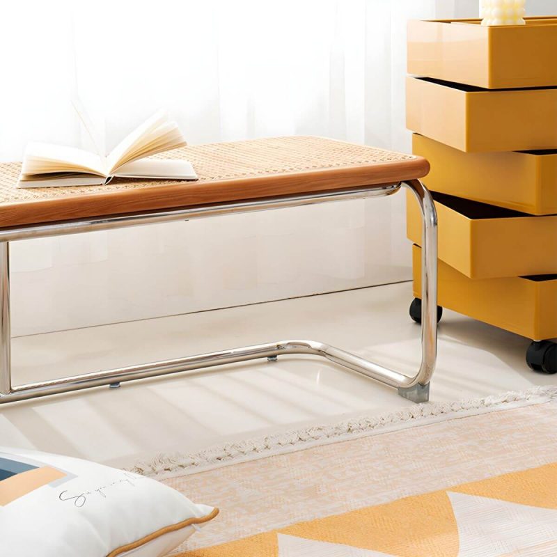 "Scandinavian Style Wicker & Rattan Bedroom Bench with Metal Legs - Black"