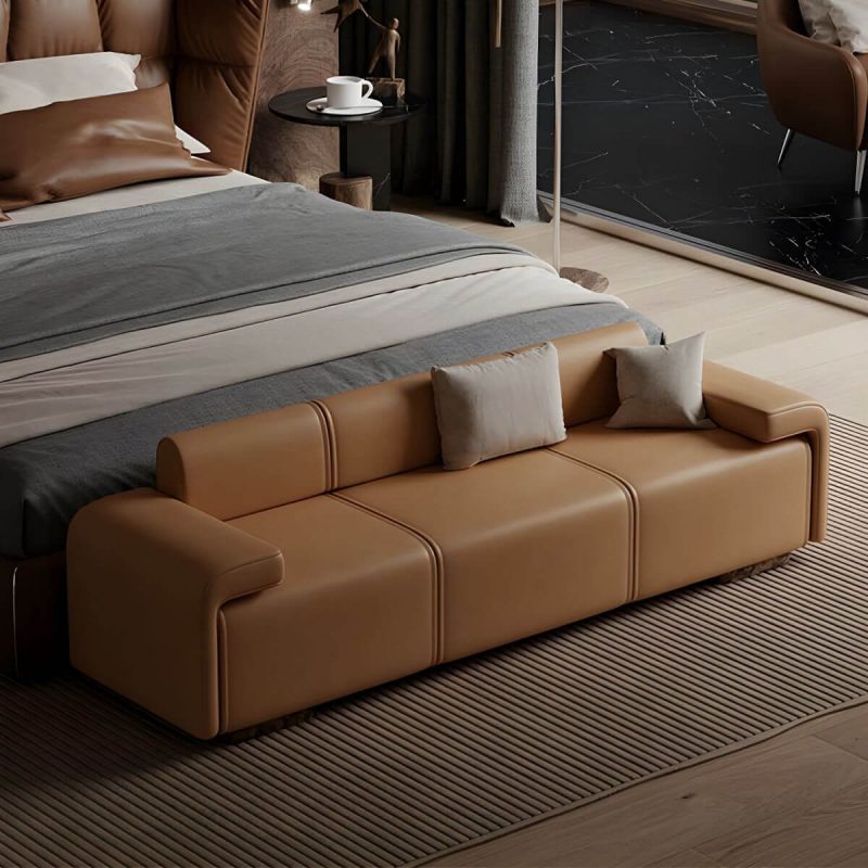 "Long Standard Height Armless Modern Bedroom Bench Upholstered in Solid Color - 71"L x 20"W x 24"H Orange"