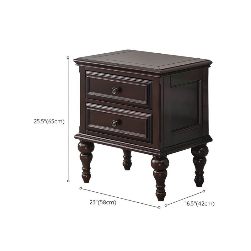 "Dimension of Elegant Traditional Brown Wood Nightstand with Drawer Storage - 1 Piece 2"