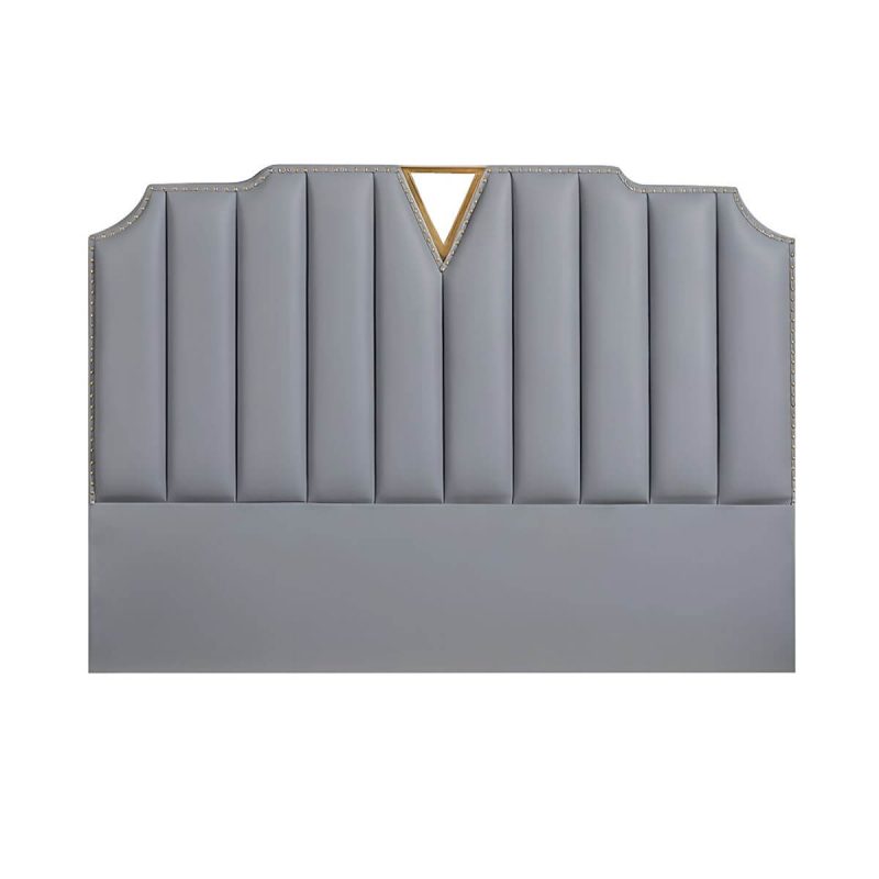 "Glam Stepped Pillow Back Bed Headboard Leather Solid Wood Water Proof - 71" Dark Gray"