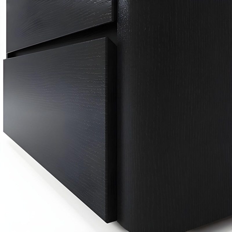 "Modern Black Wood Nightstand with 2 Drawers and Small Height - 1 Piece"
