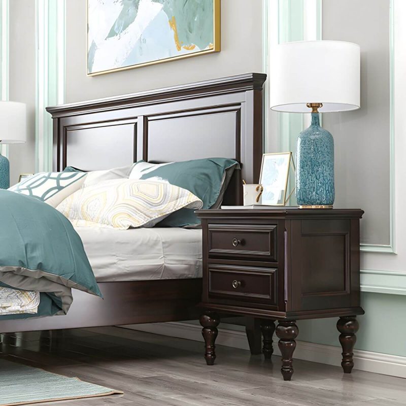 "Elegant Traditional Brown Wood Nightstand with Drawer Storage - 2 Piece Set 3"