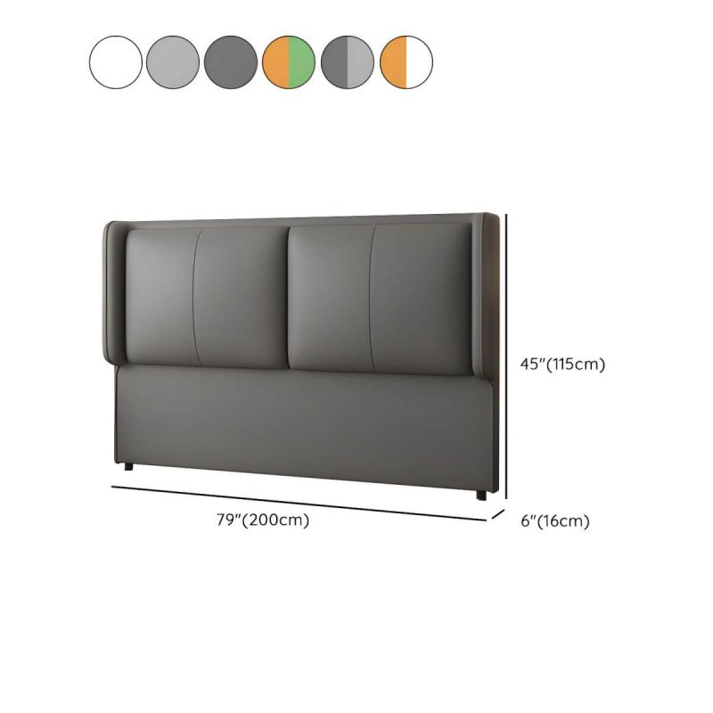 "Dimension of Modern Upholstered Pine Wingback Headboard with Leather Upholstery and Wood Legs - Dark Gray 79""