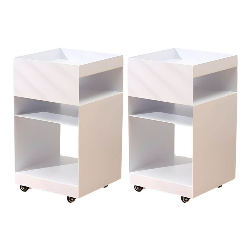 "Modern Metal Nightstand with Open Storage and 4 Shelves in Steel Decor - White 2 Piece Set"
