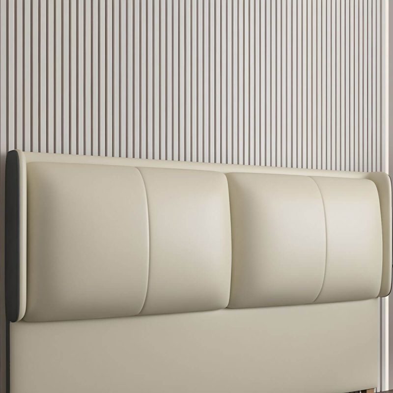 "Modern Wingback Upholstered Headboard with Wood Legs in Standard Height - 120 cm Grey"