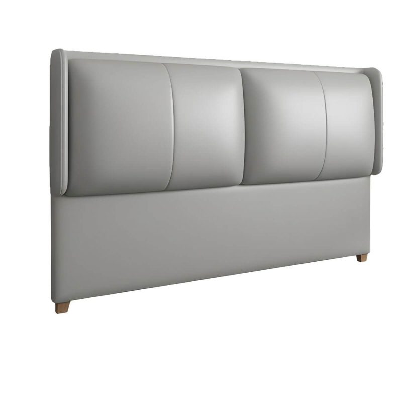 "Modern Wingback Upholstered Headboard with Wood Legs in Standard Height - 200 cm Brown"