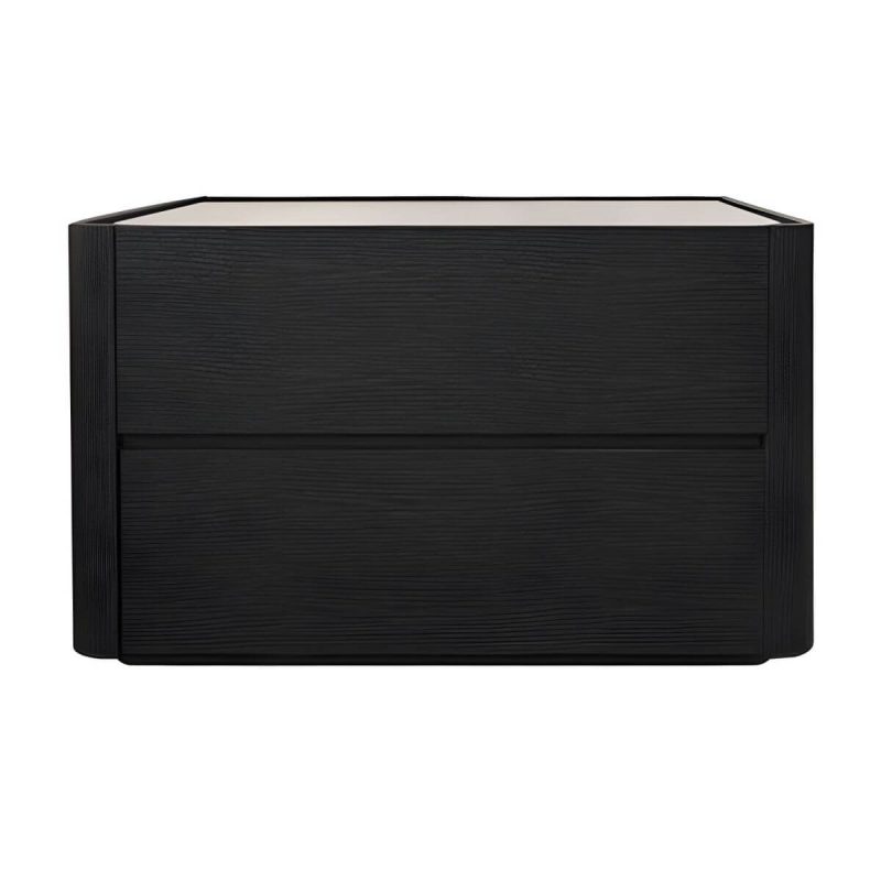 "Modern Black Wood Nightstand with 2 Drawers and Small Height - 1 Piece"