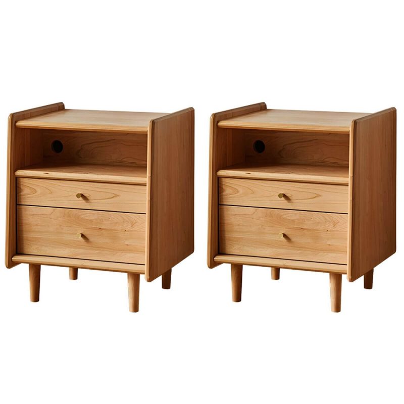 "Compact Scandinavia Nightstand with Drawers and Open Storage in Brown Wood - 2 Piece Set 45 x 40 x 55 cm"