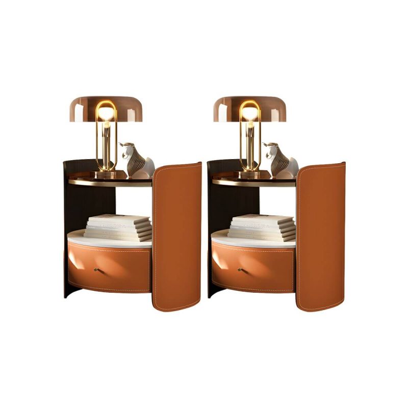 "Modern Wood Nightstand with Open Storage and Single Drawer in Small Size - Orange 2 Piece Set"