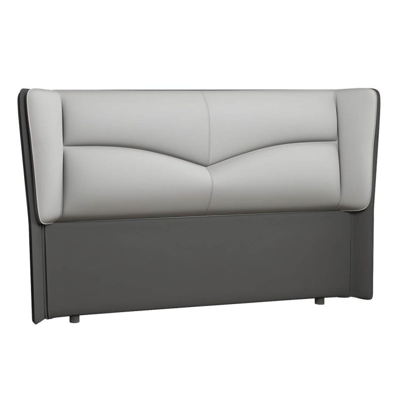 "Modern Rectangular Wingback Headboard Bed with Leather Upholstery and Solid Wood Frame - Light Gray 71""