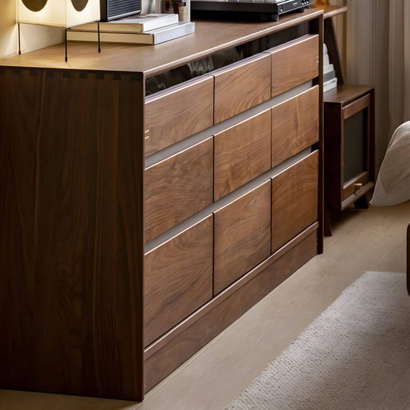 "Elegant Brown Wood Traditional Double Dresser with 9 Drawers - 63"L x 16"W x 30"H"