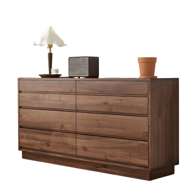 "Solid Wood Scandinavian Double Dresser with 8 Drawers Storage and Soft Close Glides - Black Walnut 63"L x 16"W x 31"H"