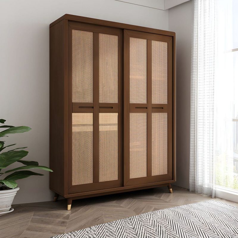 "Rubberwood Wardrobe Cabinet Contemporary Wardrobe Armoire with Shelves - 64"L x 24"W x 83"H Walnut"