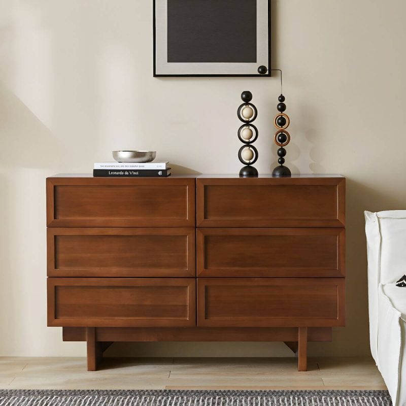"Traditional Natural Wood Hidden Handle Dressers with Six Drawers and Four Feet in Brown - 47"L x 16"W x 31"H"