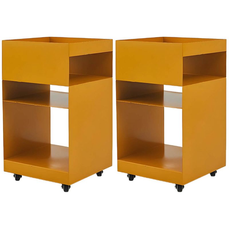"Modern Metal Nightstand with Open Storage and 4 Shelves in Steel Decor - Yellow 2 Piece Set"